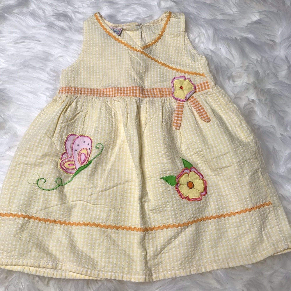 Miss Lana vintage yellow seersucker flower & butterfly dress size 3T